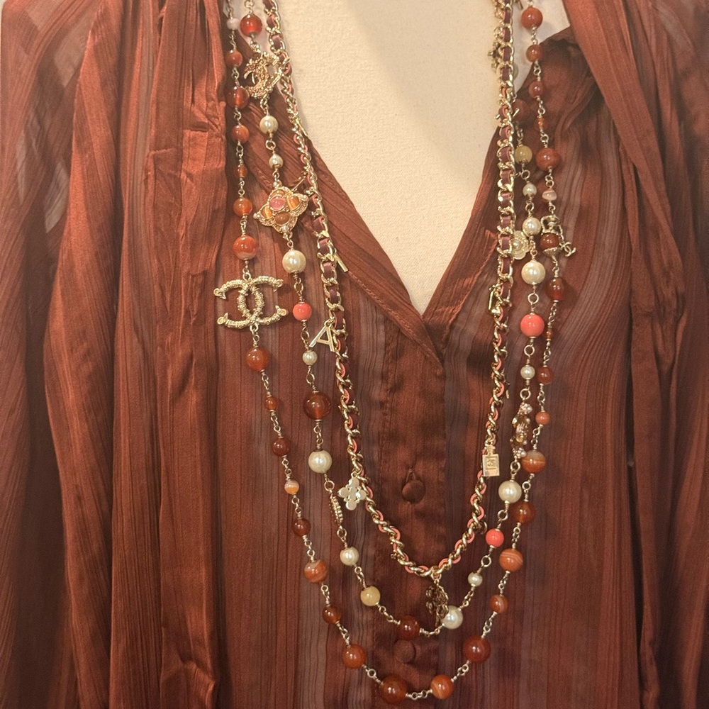 Elegant Multi-Layered Gold and Red Necklace